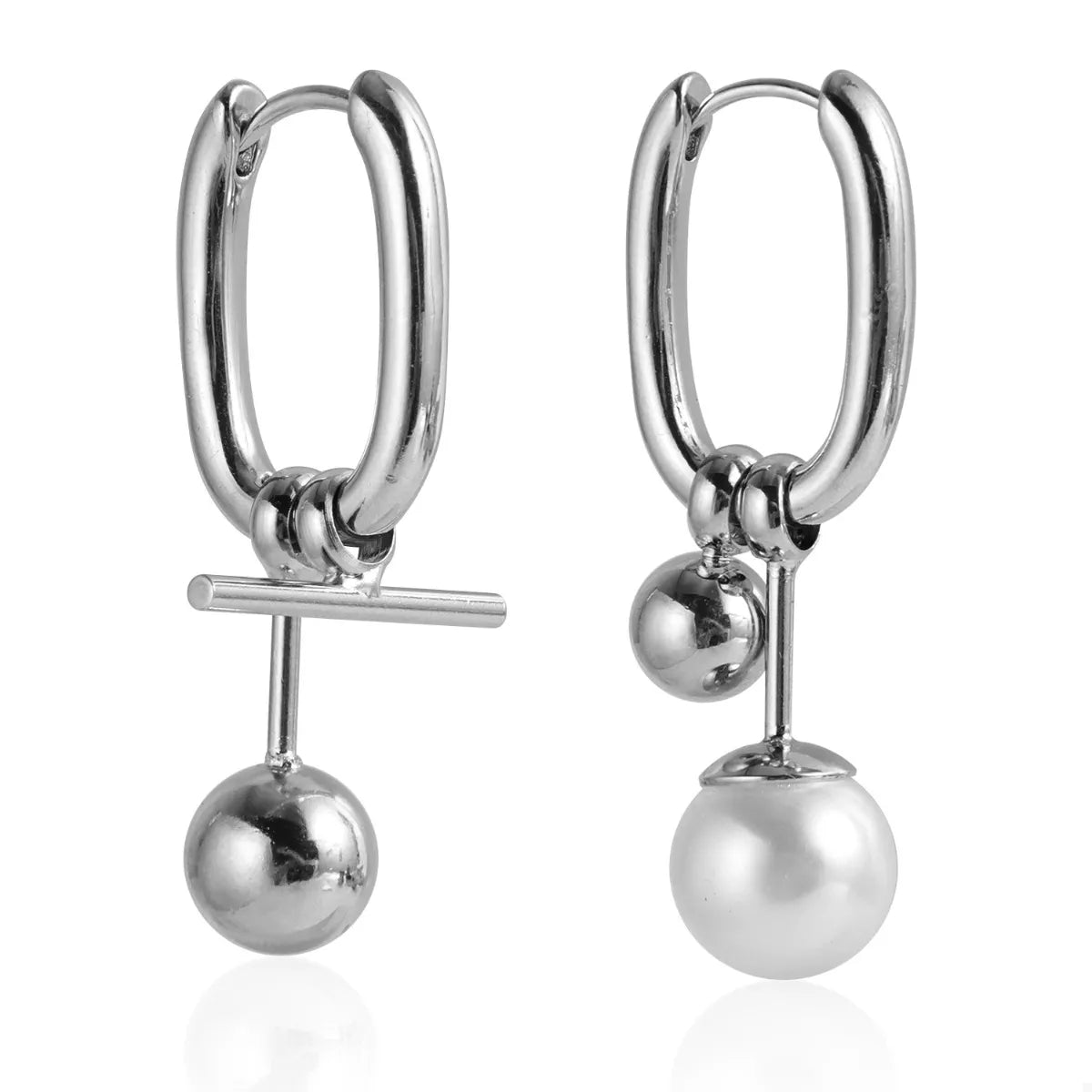 Asymmetrical Pearl Drop Hoop Earrings - alternate earring view