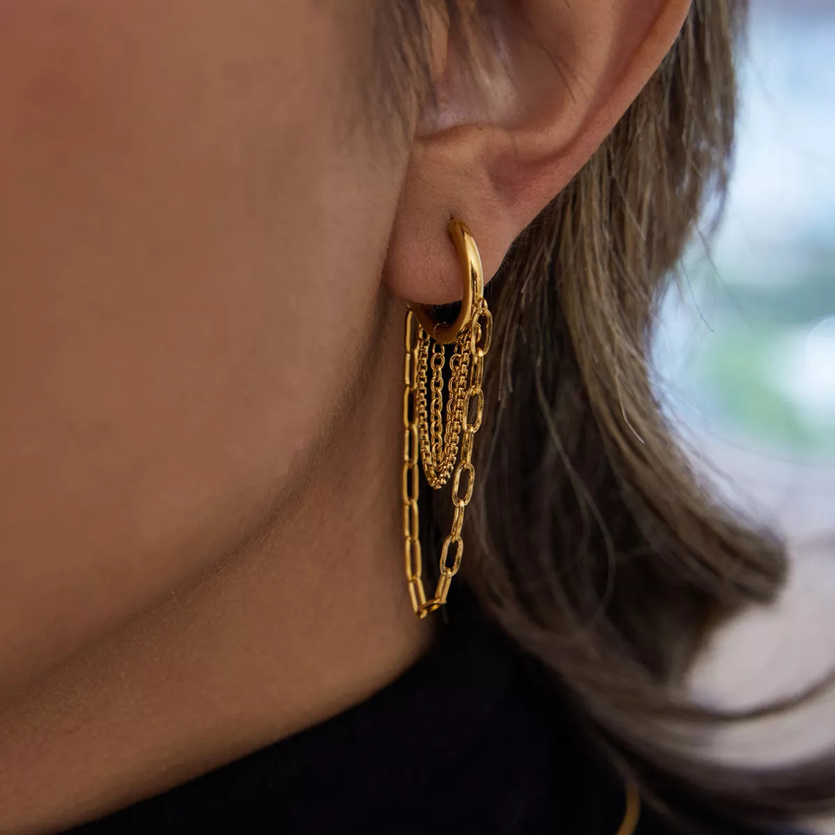 18K Gold-Plated Chain Hoop Earrings - alternate earring view