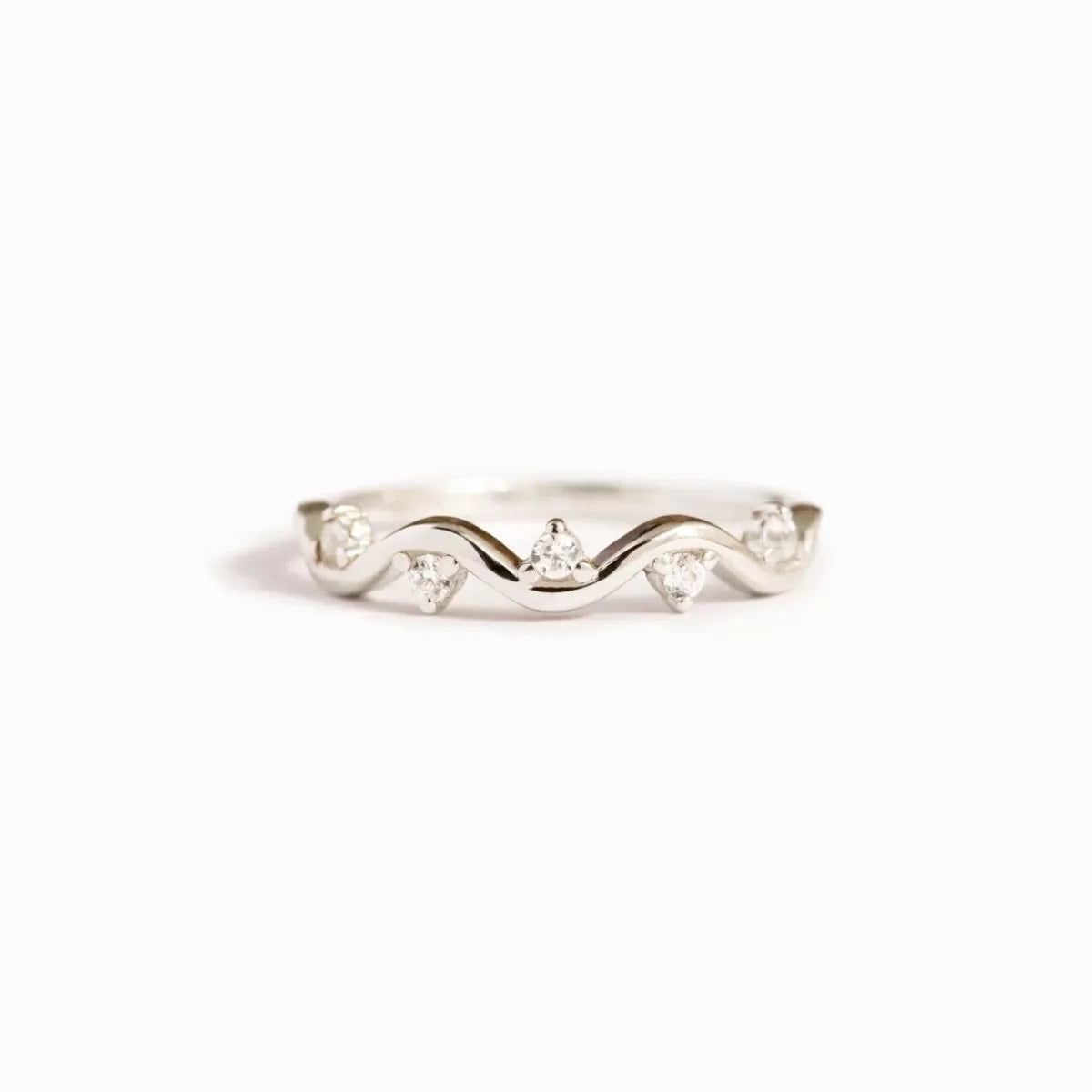 Sterling Silver Zircon Wave Ring in Silver - women's ring
