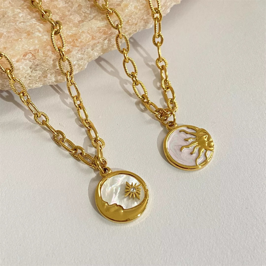 18K Gold-Plated Titanium Steel Pendant Necklace - alternate necklace view