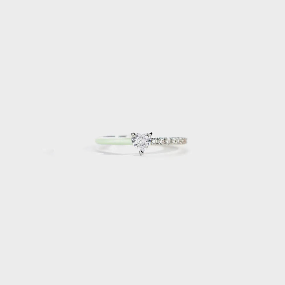Heart Shape Inlaid Zircon Enamel Ring in Light Blue - women's ring