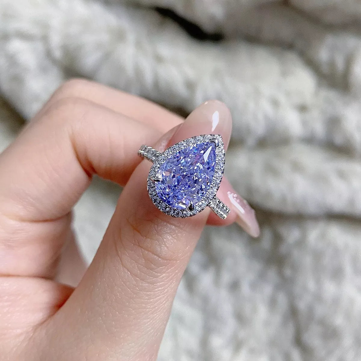 Sterling Silver Zircon Teardrop Ring - alternate ring view