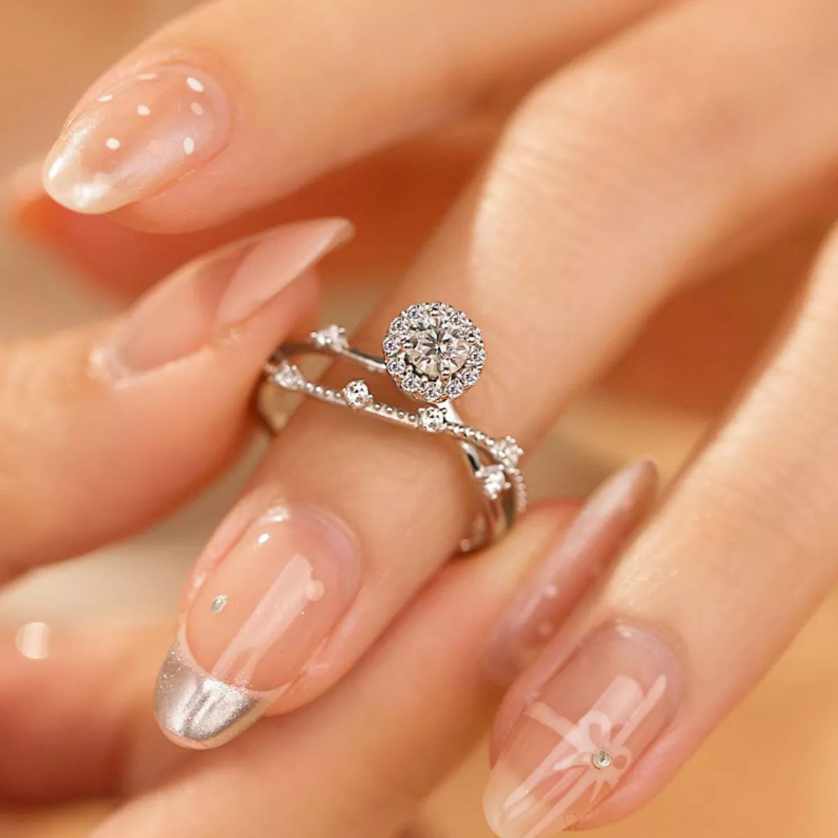 1 Carat Sterling Silver Moissanite Layered Ring - alternate ring view
