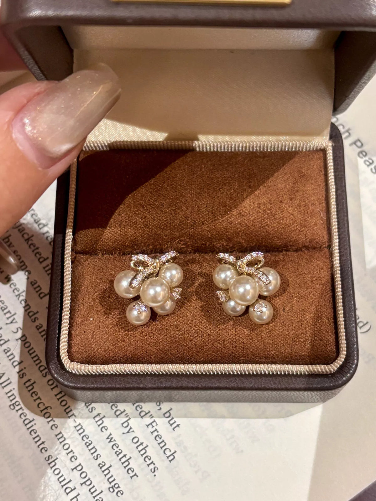 Pearl Cluster Bow Earrings in White - women's earrings