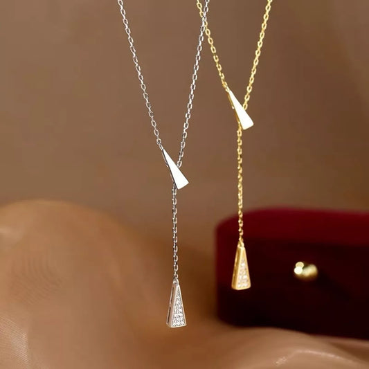 Triangle Pendant Y Necklace in Silver - women's pendant necklace