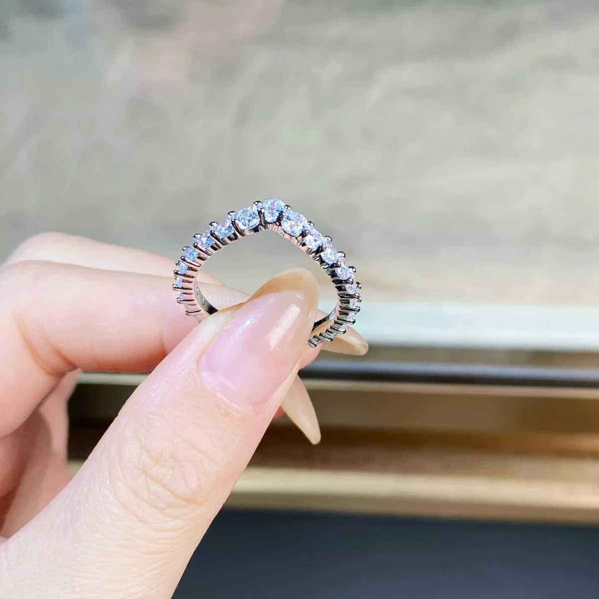 Sterling Silver Zircon V-Shaped Ring in Silver - women's ring