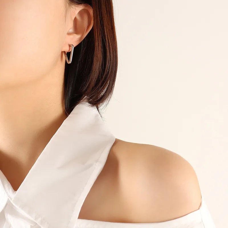 Titanium Steel Geometric Huggie Earrings - alternate earring view