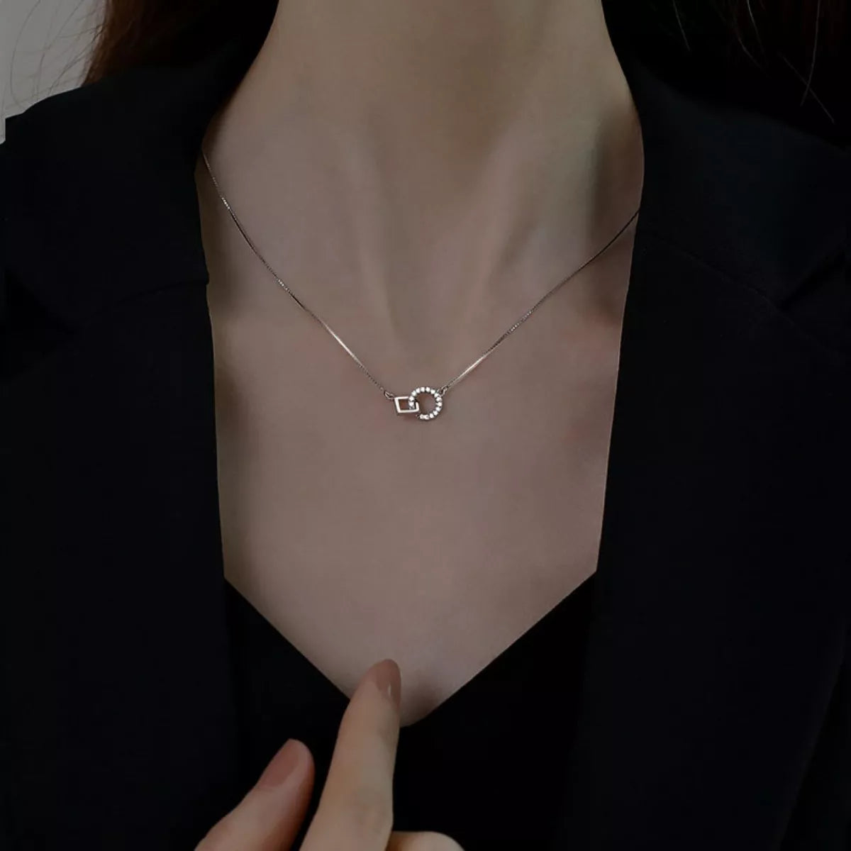 Sterling Silver Zircon Geometric Necklace in Silver - women's necklace
