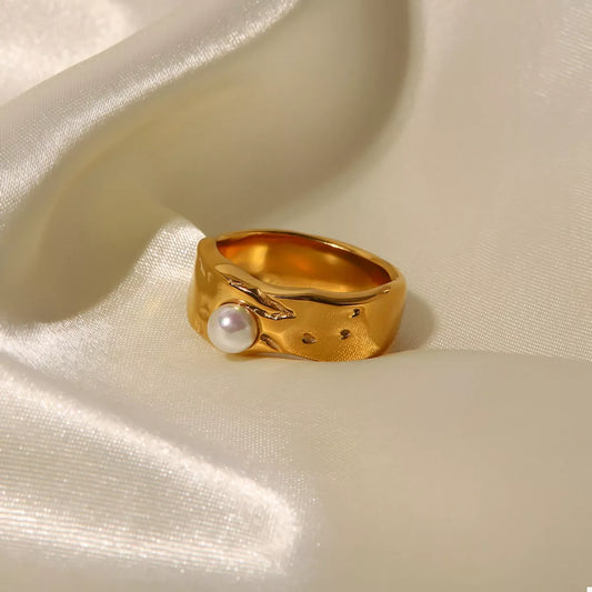 18K Gold-Plated Pearl Ring in Gold - women's ring