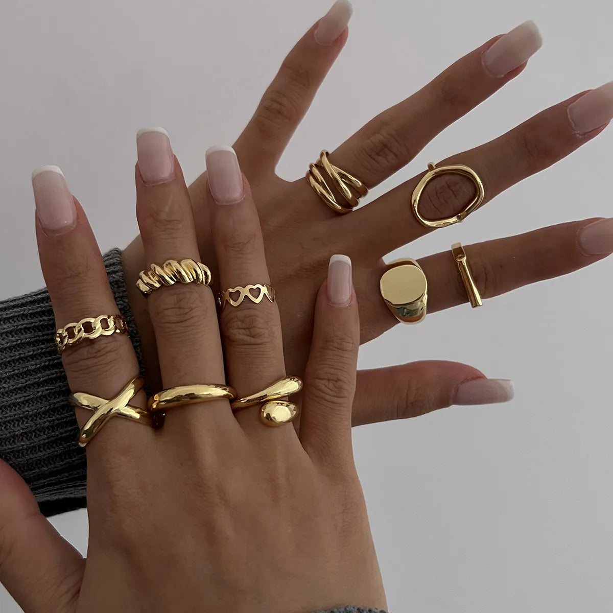 10-Piece Alloy Geometric Ring - alternate ring view