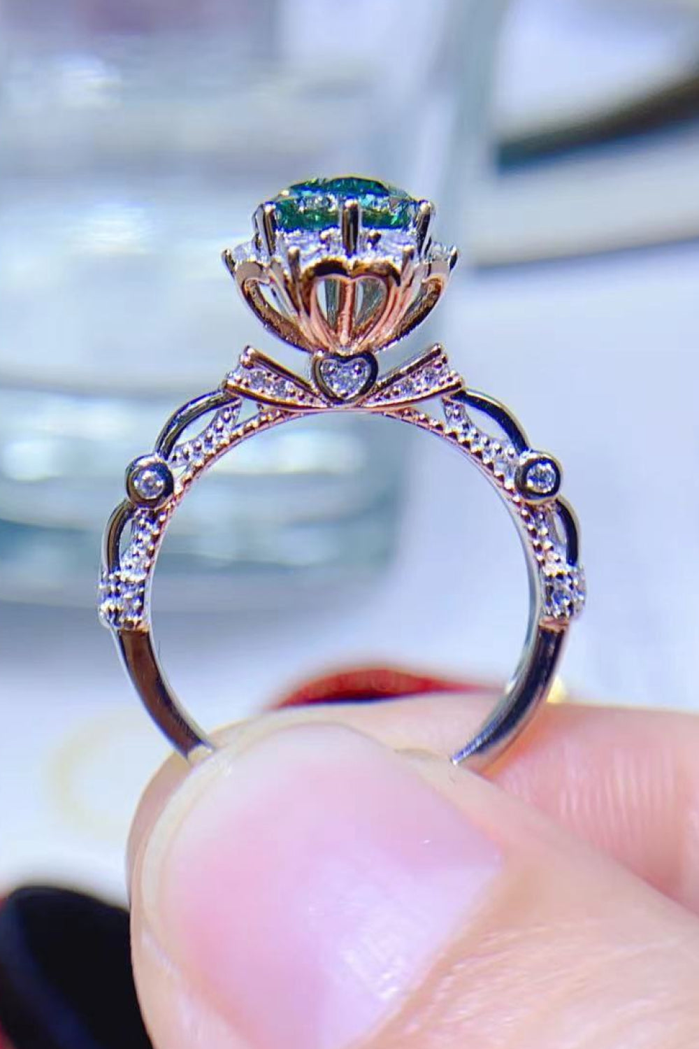 1 Carat Moissanite Sterling Silver Ring in Light Green - women's ring