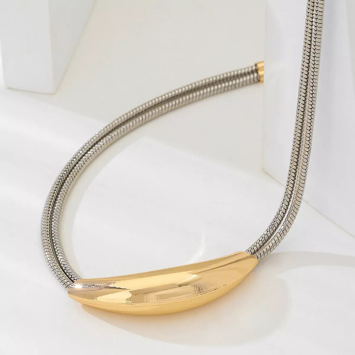 Two-Tone Alloy Curved Pendant Snake Chain Necklace - alternate necklace view