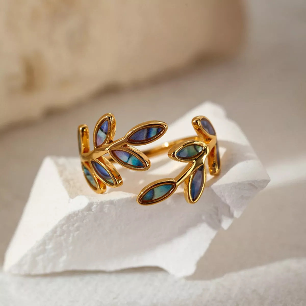 18K Gold-Plated Resin Leaf Bypass Ring - alternate ring view
