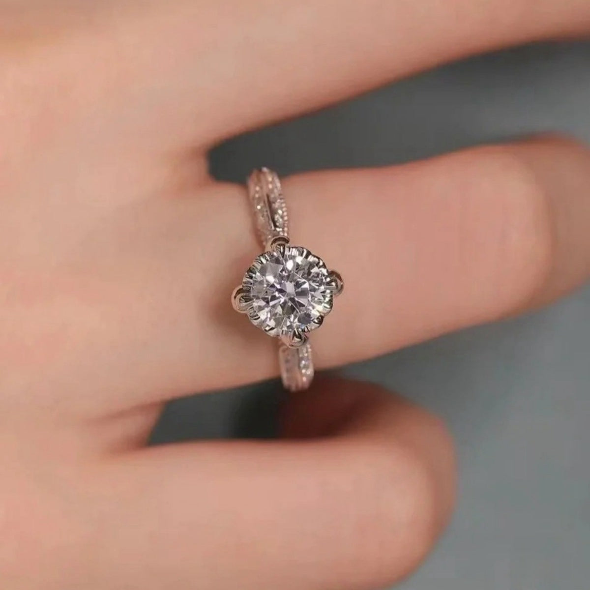 1 Carat Moissanite Sterling Silver Ring in Silver - women's ring
