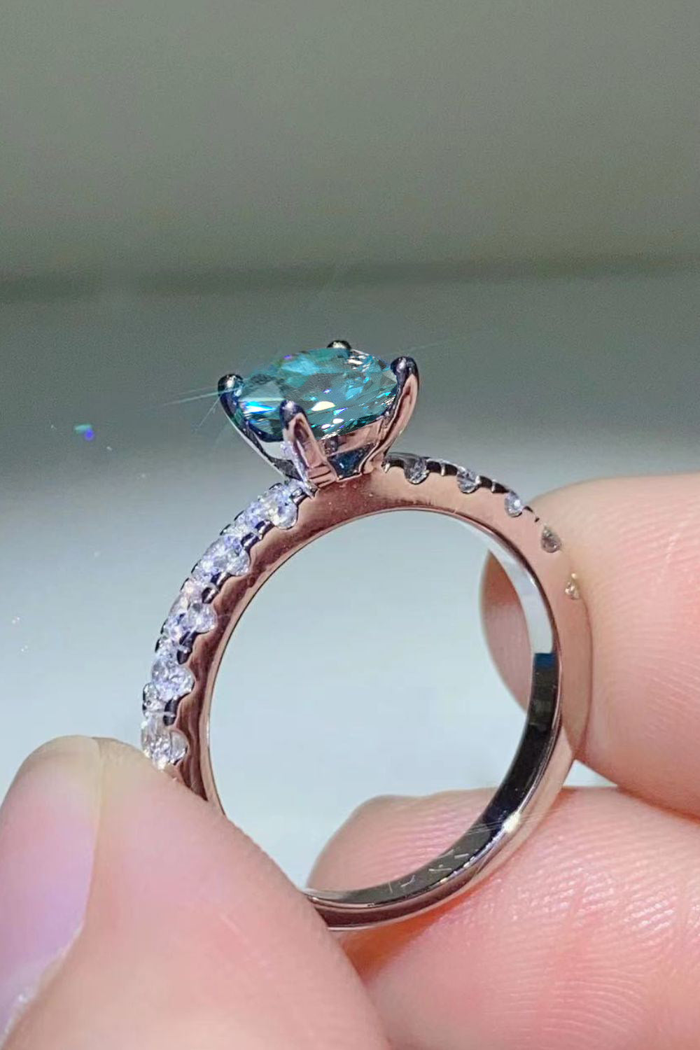 Future Style 1 Carat Moissanite Side Stone Ring in Sky Blue - women's side-stone ring