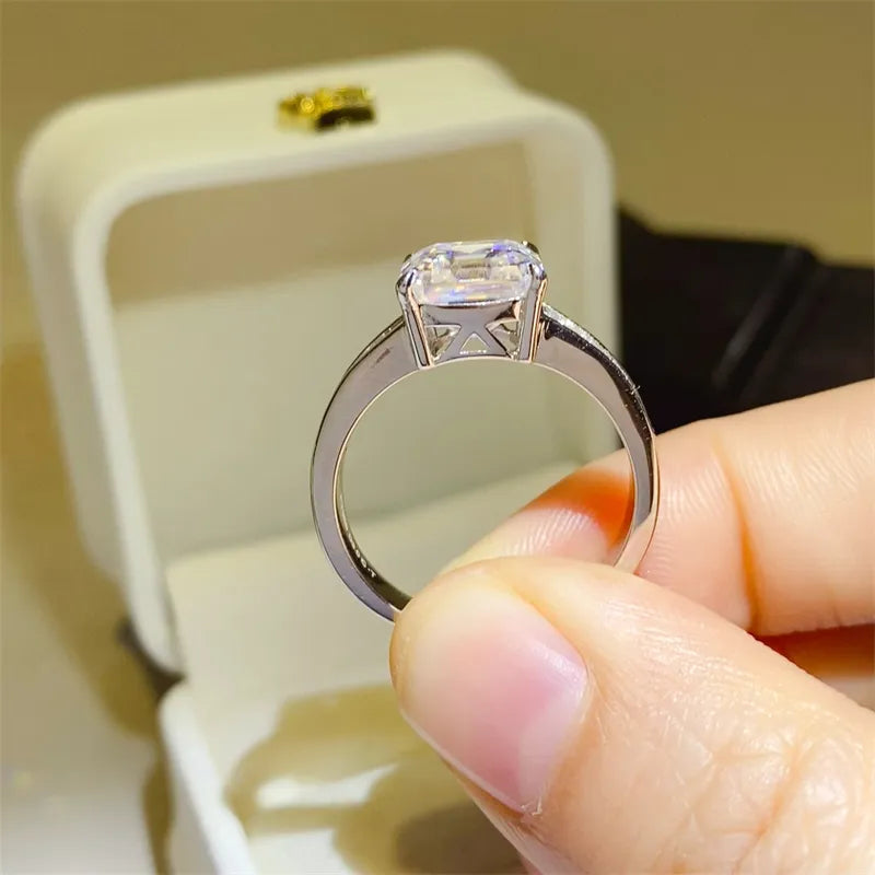 3 Carat Moissanite Sterling Silver Square Shape Ring in Silver - women's ring