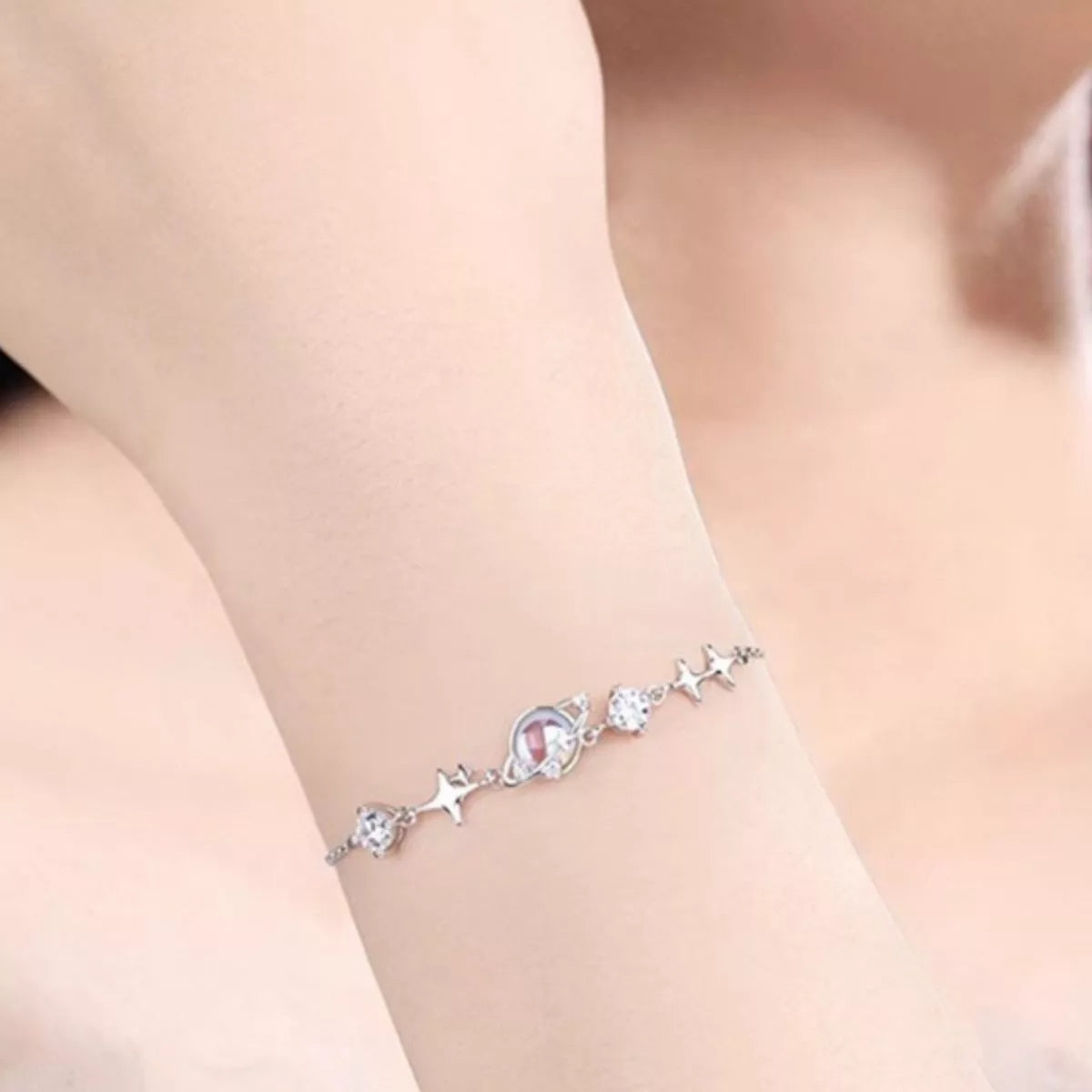 Sterling Silver Zircon Star Adjustable Bracelet - alternate jewelry view
