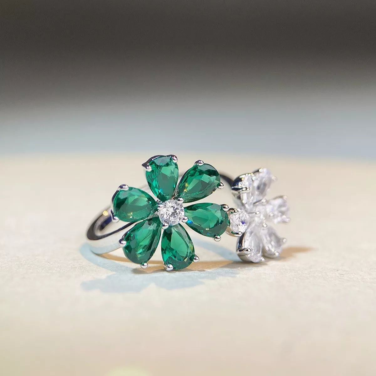 Sterling Silver Zircon Flower Ring - alternate ring view