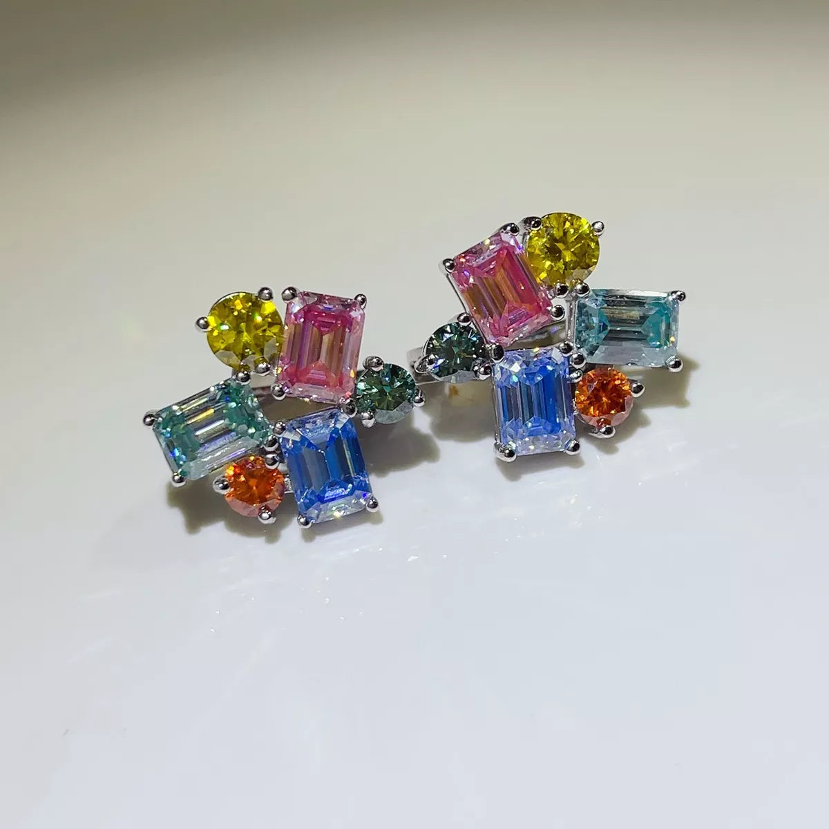 Sterling Silver Moissanite Multi-Color Earrings in Blue - women's earrings