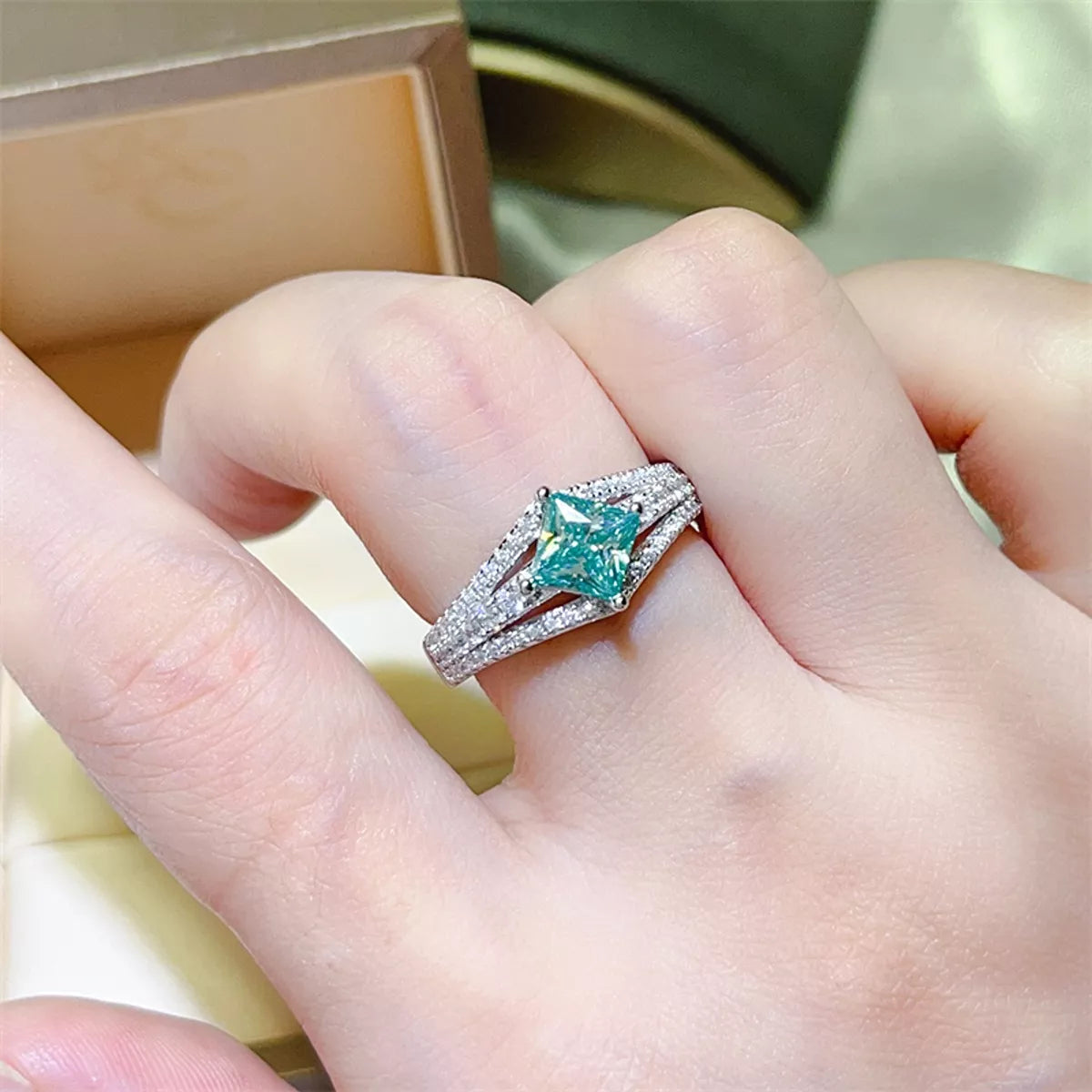1 Carat Moissanite Sterling Silver Ring in Turquoise - women's ring