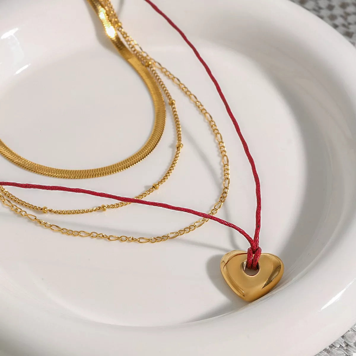 Stainless Steel Four-Layered Heart Necklace - alternate necklace view