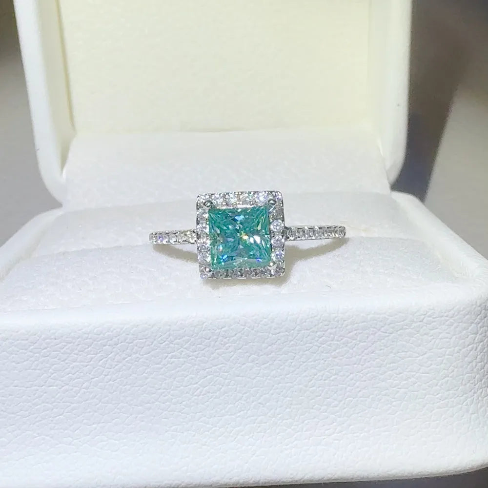 2 Carat Sterling Silver Moissanite Square Shape Ring in Silver - women's ring