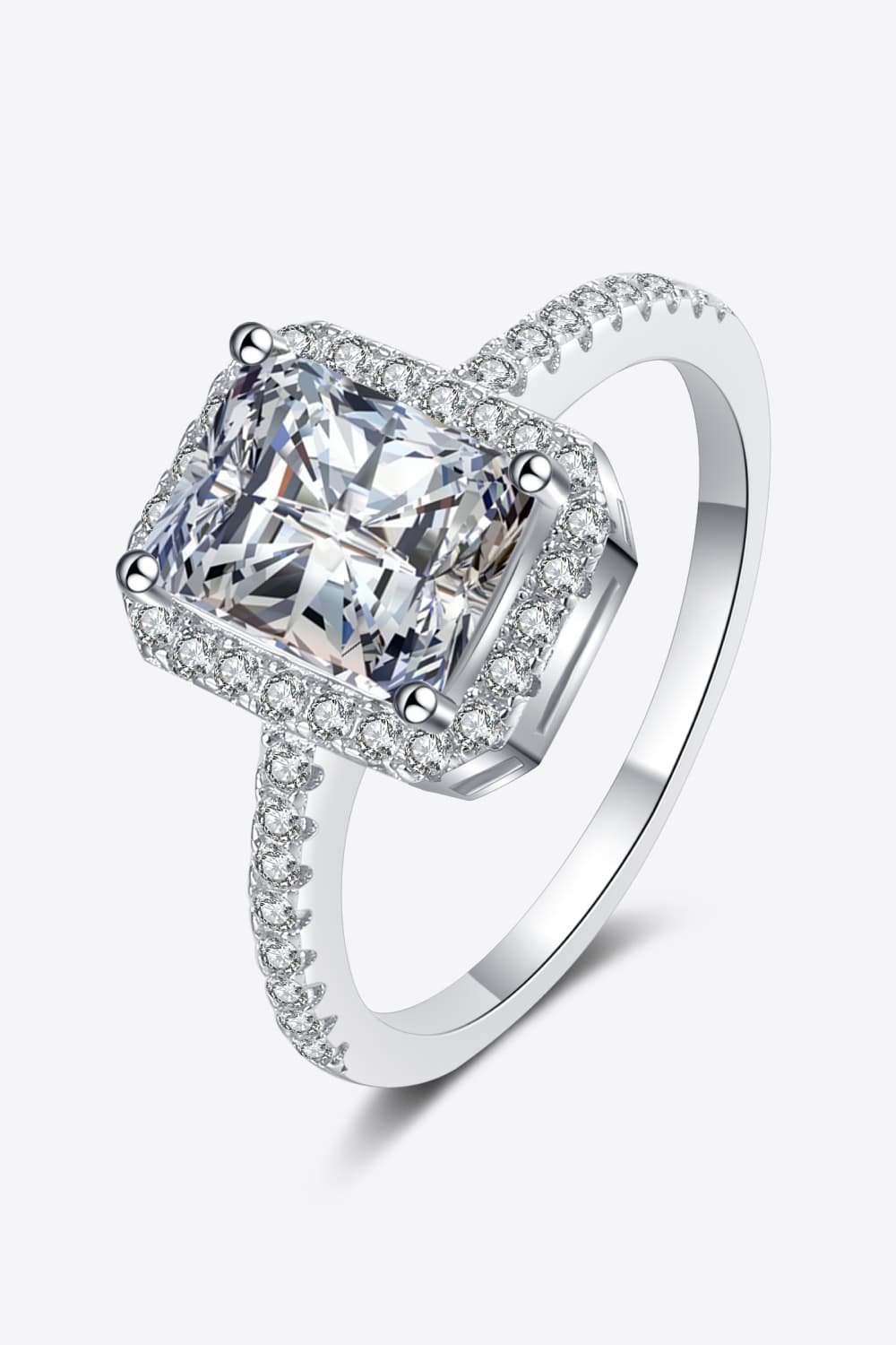 2 Carat Moissanite Sterling Silver Halo Ring in Silver - women's halo ring