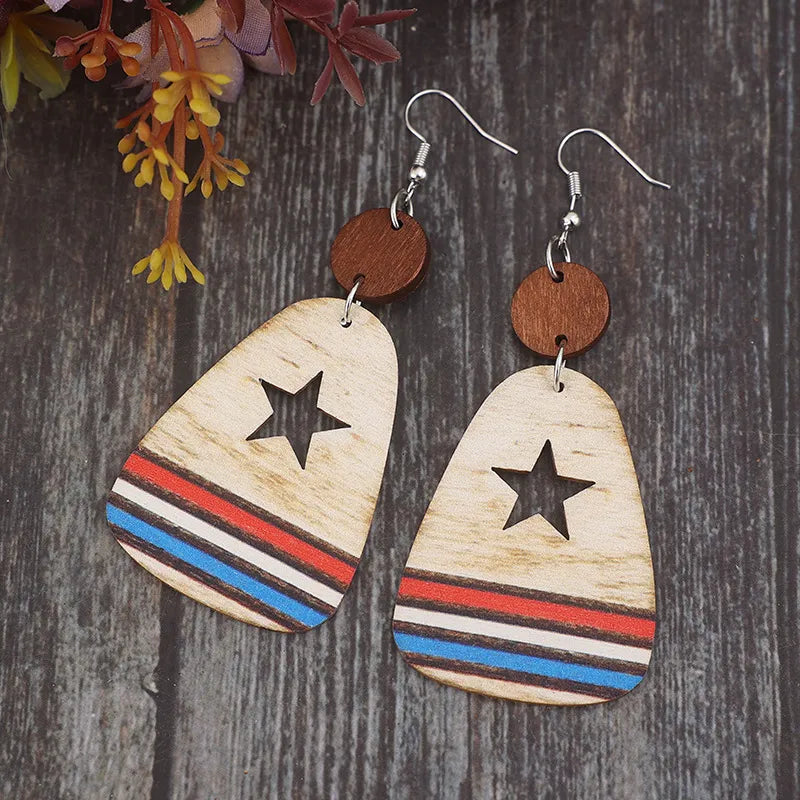Cutout Star & Stripes Wooden Dangle Earrings in Multicolor - women's dangle earrings