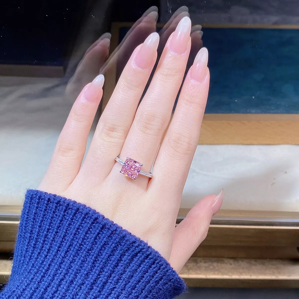 Sterling Silver Zircon Square Ring - alternate ring view