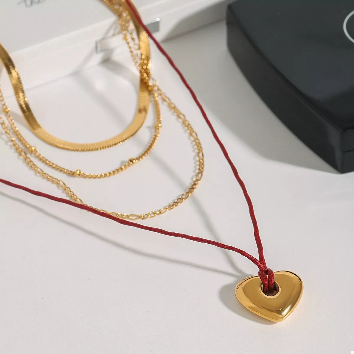 Stainless Steel Four-Layered Heart Necklace - alternate necklace view