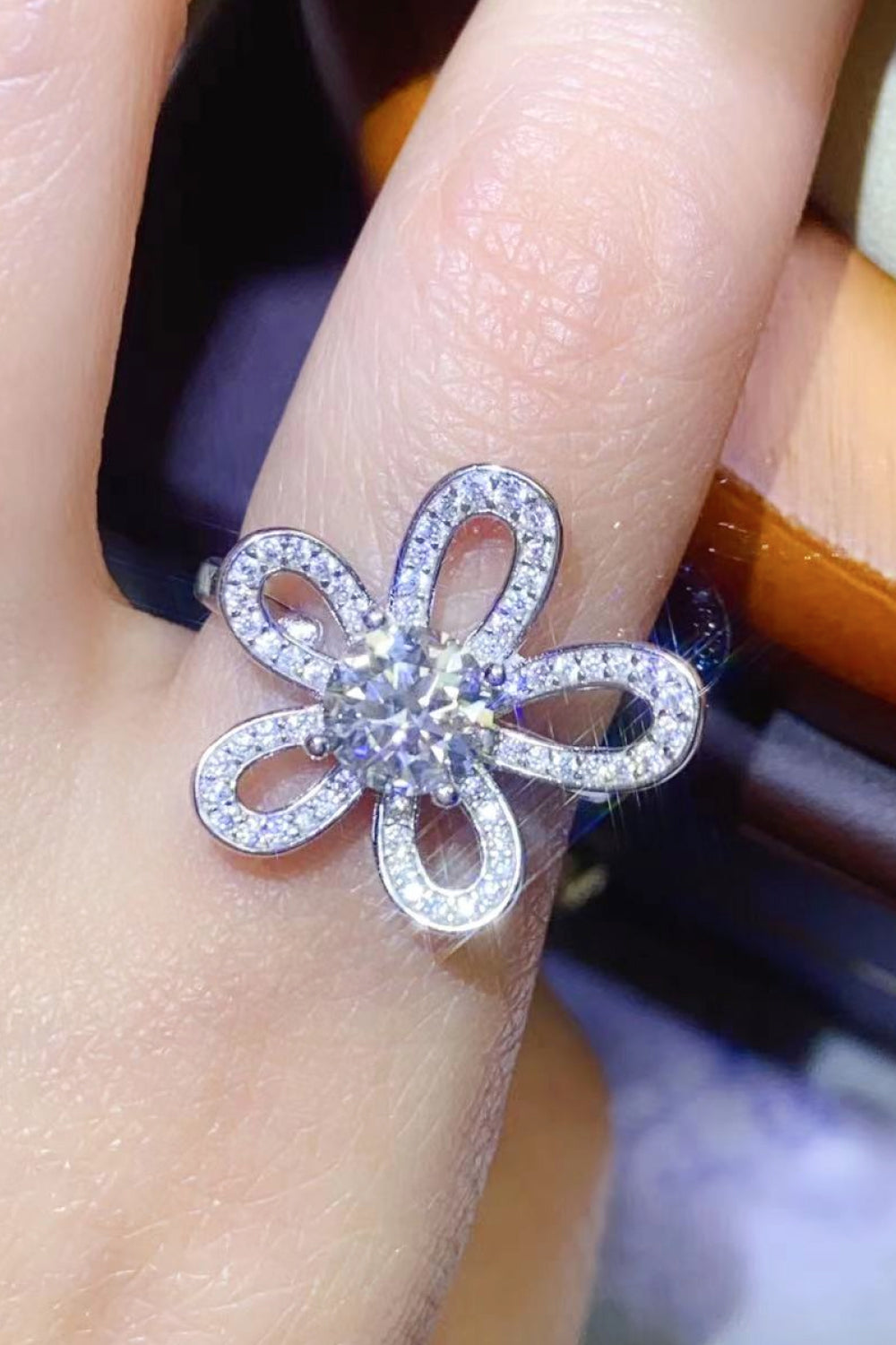 1 Carat Moissanite Flower-Shape Open Ring - alternate ring view