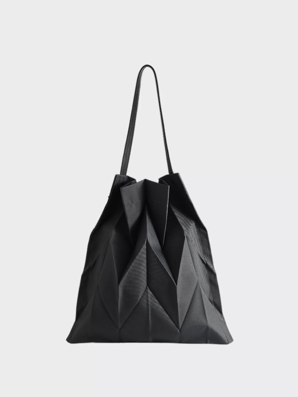 Minimalist Geometric Pleated Tote Handbag in Black - women's tote handbag