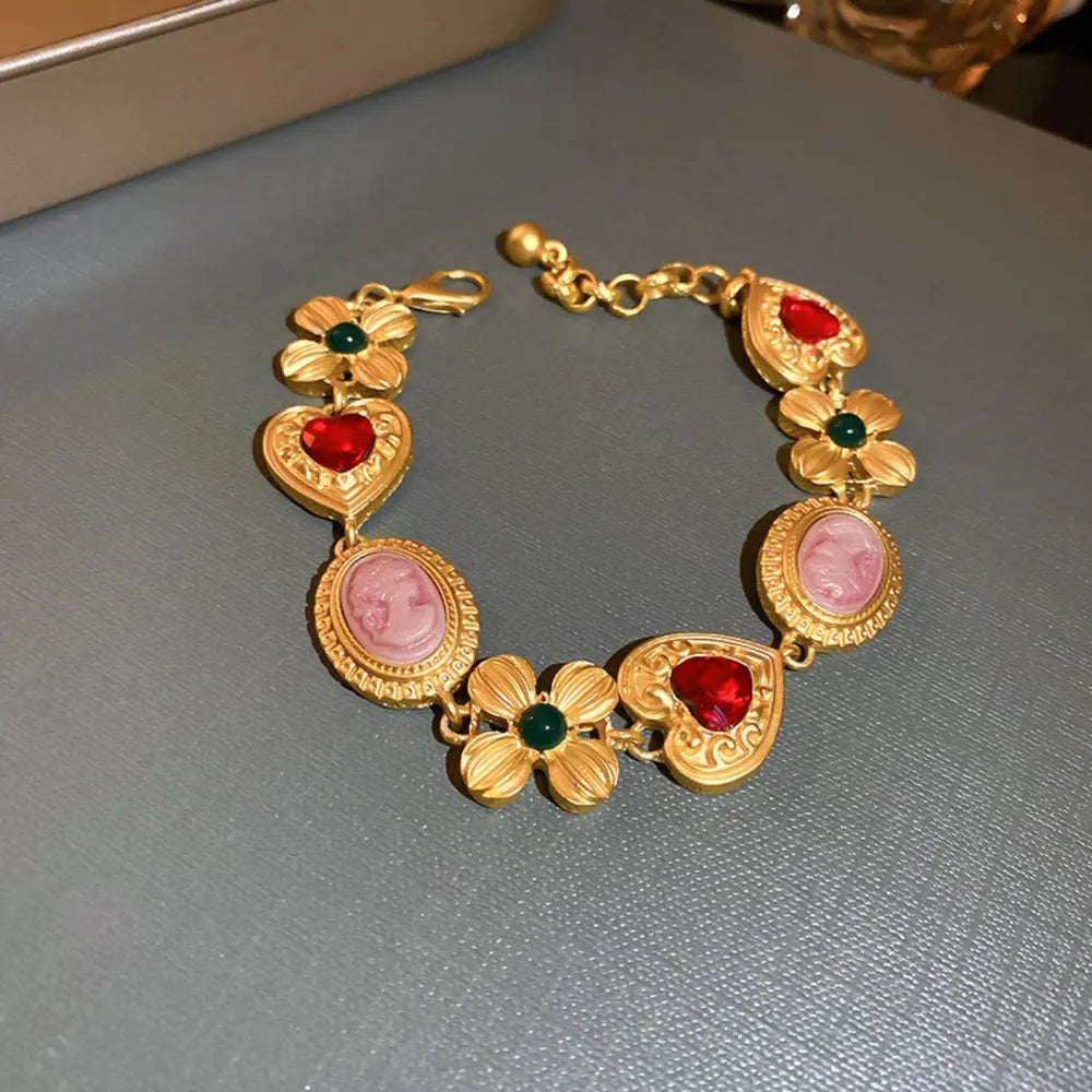 Copper Inlaid Rhinestone Vintage Bracelet in Gold - women's bracelet