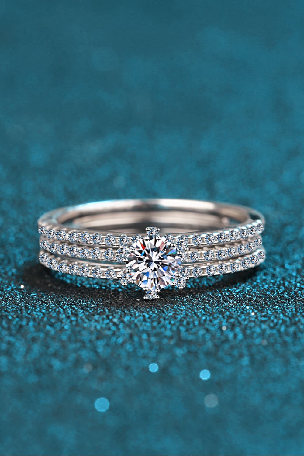 Moissanite Sterling Silver Ring Set in Silver - women's ring