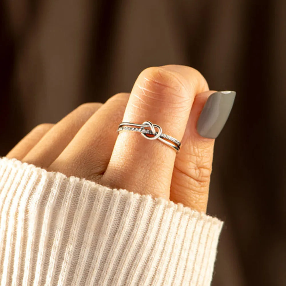 Sterling Silver Double-Layered Knot Ring in Silver - women's ring