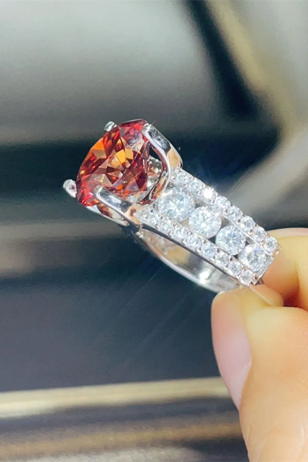 5 Carat Moissanite Sterling Silver Ring in Scarlet - women's ring