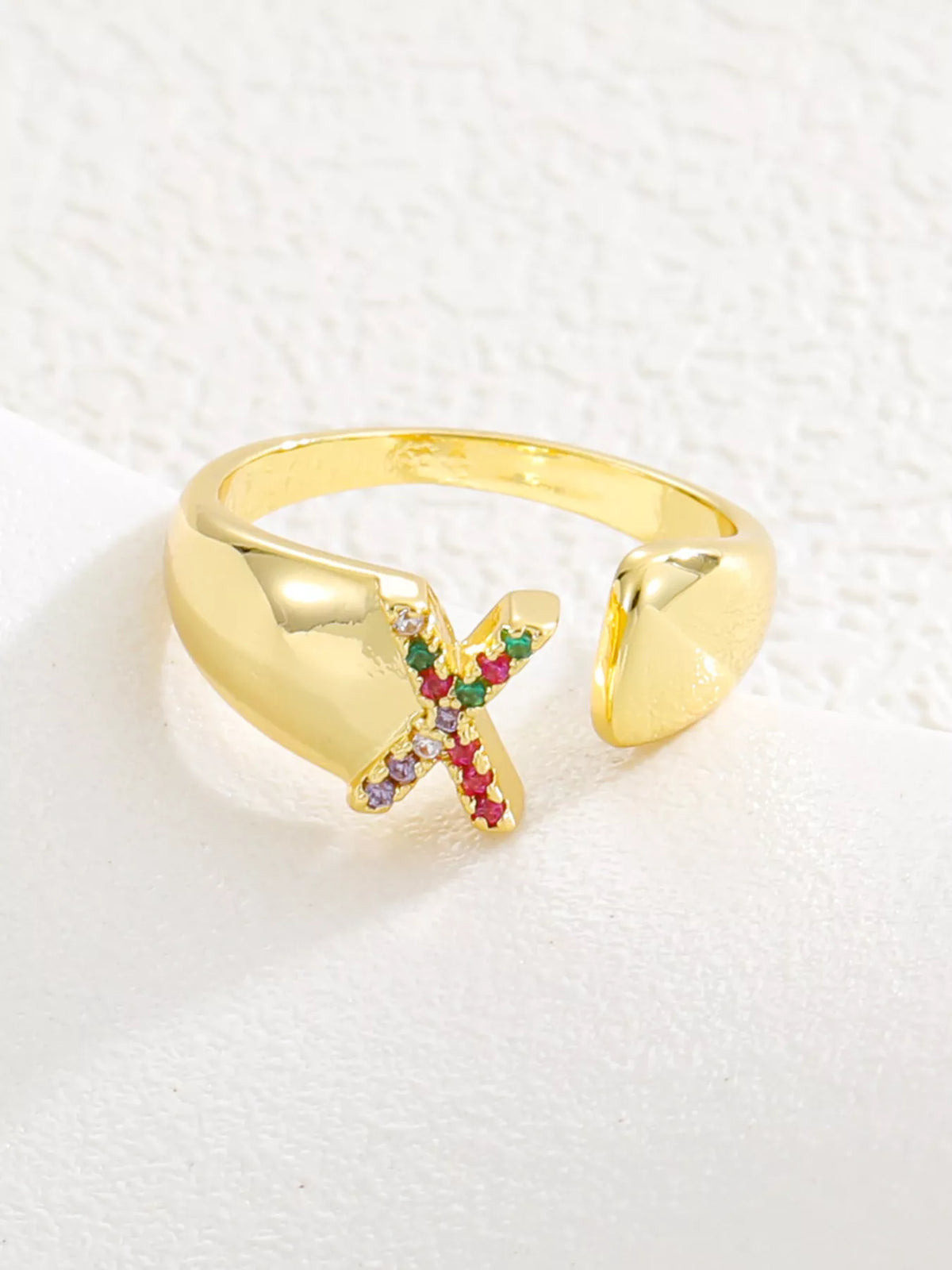 18K Gold-Plated Zircon Letter Ring - alternate ring view