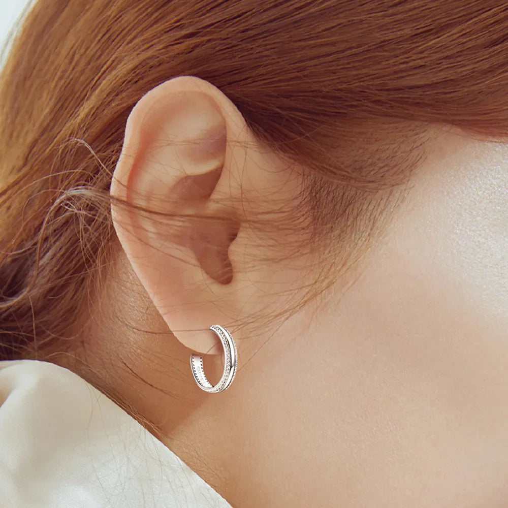 Sterling Silver Inlaid Moissanite C-Hoop Earrings in Gold - women's hoop earrings