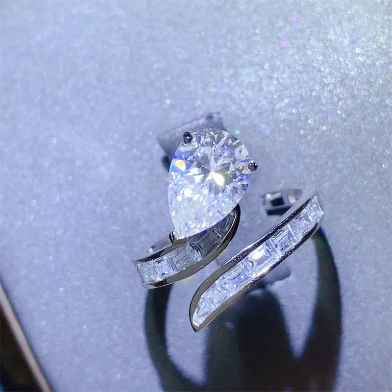 3 Carat Moissanite Zircon Sterling Silver Bypass Ring in Silver - women's ring