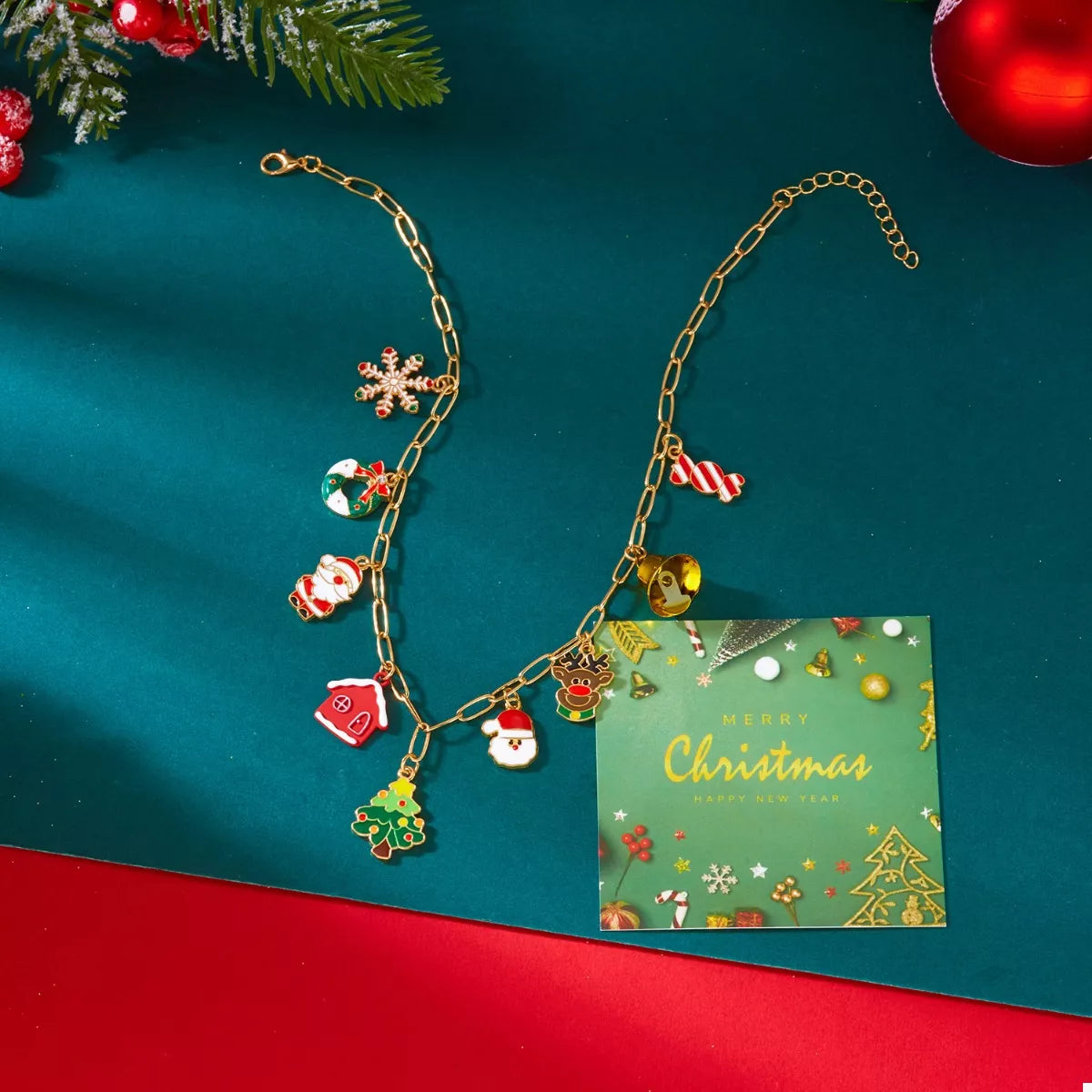 18K Gold-Plated Resin Christmas Theme Necklace - alternate necklace view