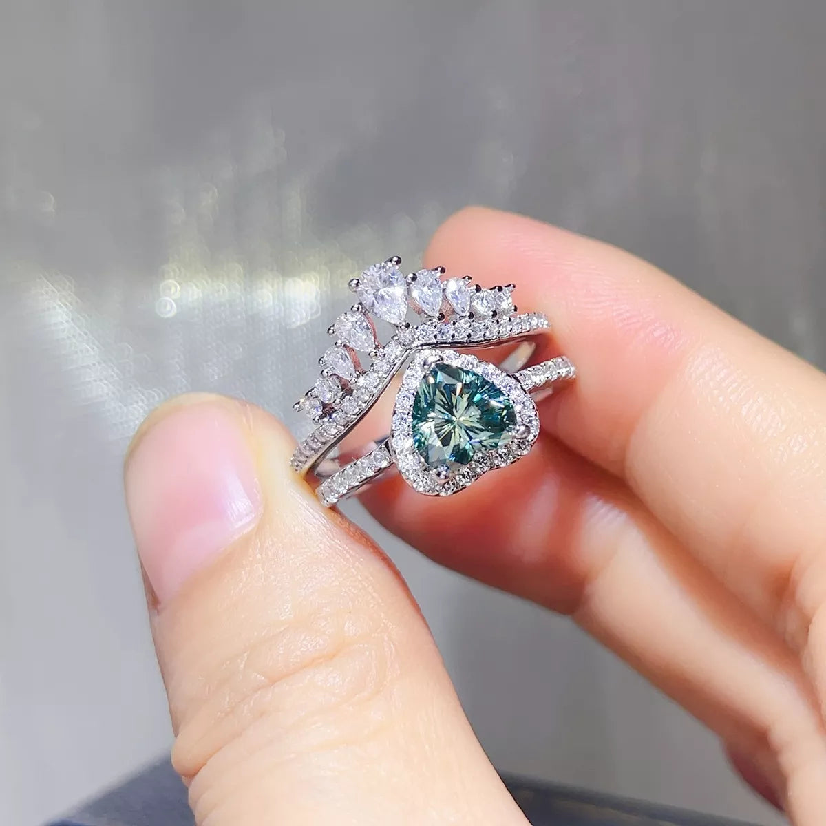 2 Carat Heart-Shaped Crown Ring Set in Turquoise - women's ring