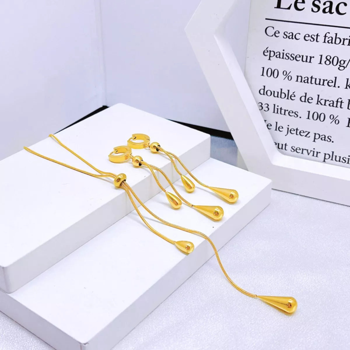 Teardrop Pendant Necklace and Earrings Set - alternate necklace view