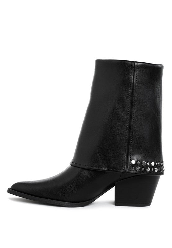 Stud Embellished Foldover Boots