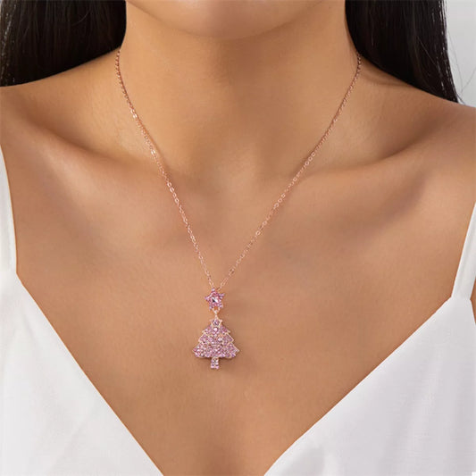 Christmas Tree Pendant Necklace in Blush Pink - women's pendant necklace