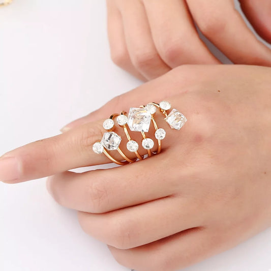 18K Gold-Plated Multi-Layered Ring in White - women's ring