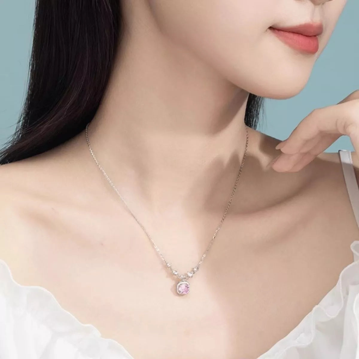 Sterling Silver Zircon Pendant Necklace - alternate necklace view