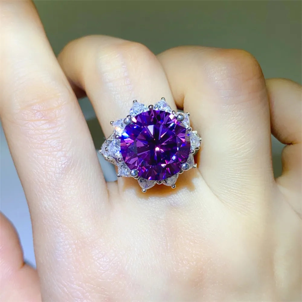 10 Carat Moissanite Sterling Silver Flower Shape Ring - alternate ring view