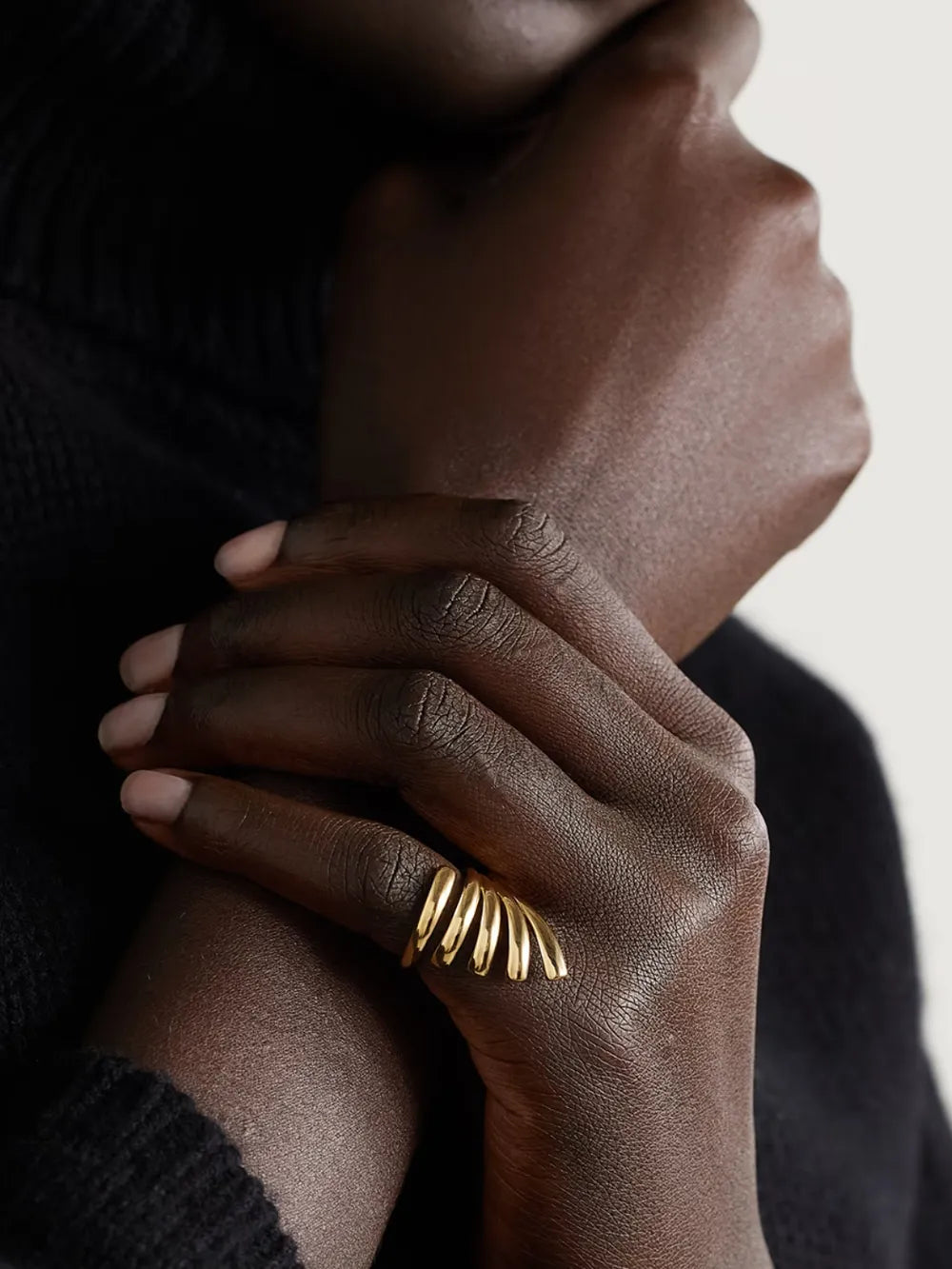 18K Gold-Plated Stainless Steel Irregular Lines Open Ring - alternate ring view