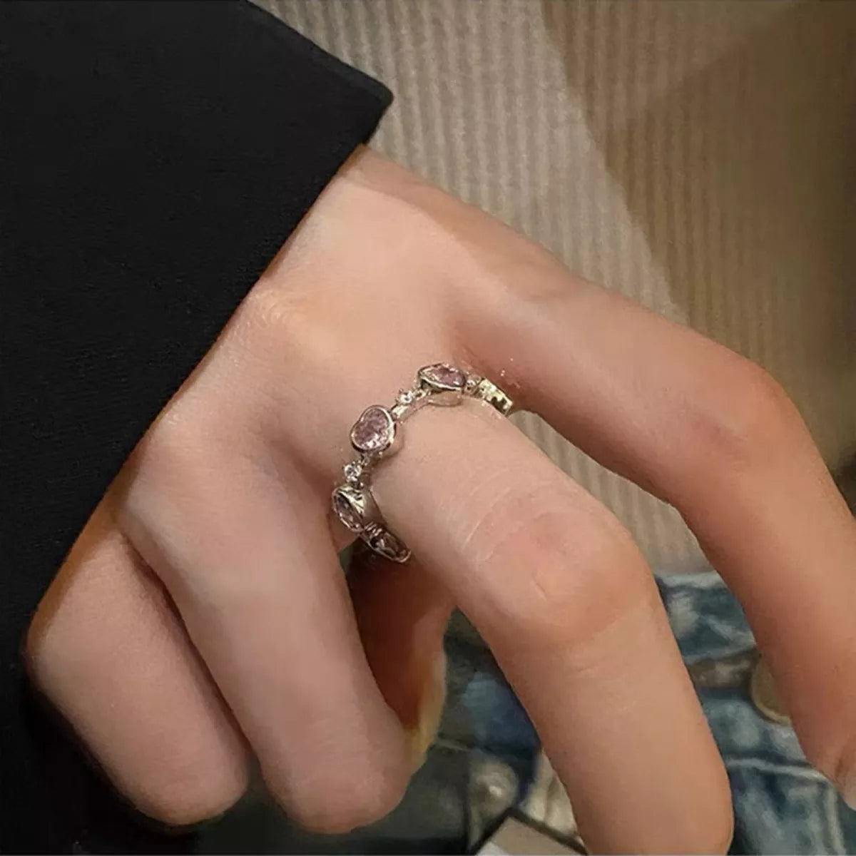 Sterling Silver Zircon Heart Ring - alternate ring view