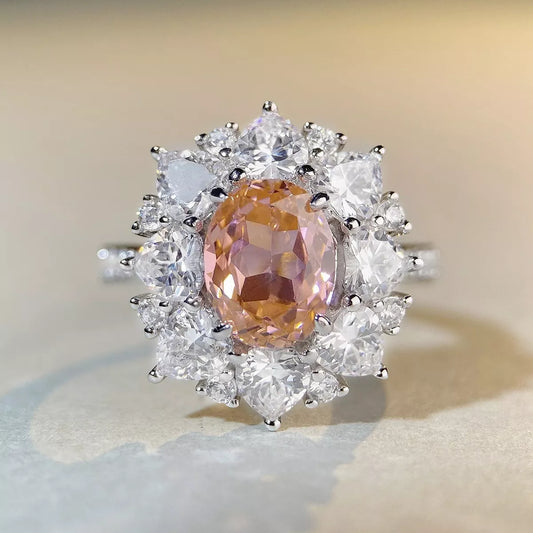 Sterling Silver Zircon Flower Ring in Dusty Pink - women's ring